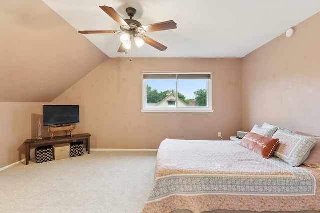 2318 Valleywood Dr, Carrollton, TX 75006 - carpeted bedroom featuring a ceiling fan and lofted ceiling