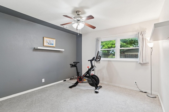 2318 Valleywood Dr, Carrollton, TX 75006 - exercise area featuring carpet and ceiling fan
