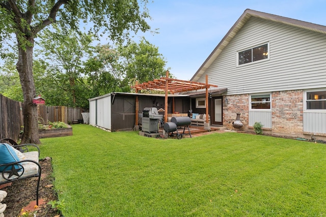 2318 Valleywood Dr, Carrollton, TX 75006 - rear view of house with a pergola, a fenced backyard, brick siding, and a patio