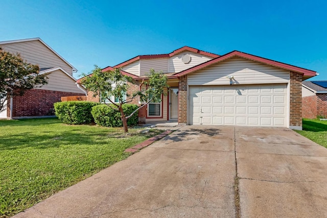 5644 Powers St, The Colony, TX 75056 - view of front of property with brick siding, an attached garage, a front yard, and concrete driveway