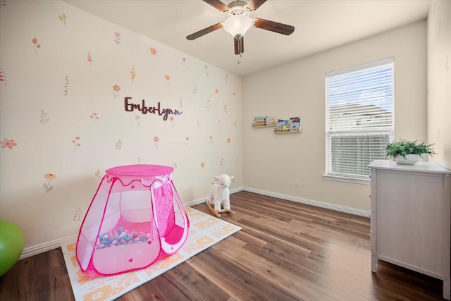 1224 Shelley Dr, Burleson, TX 76028 - rec room with a ceiling fan and wood finished floors