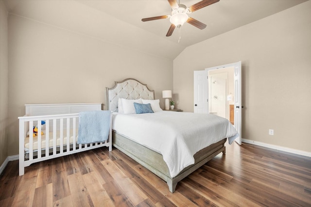 1224 Shelley Dr, Burleson, TX 76028 - bedroom featuring wood finished floors, lofted ceiling, and ceiling fan