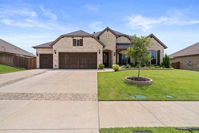 618 Sophia St, Midlothian, TX 76065 - french country home with driveway, a garage, stone siding, and brick siding