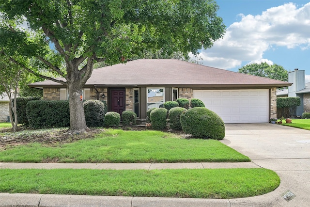 406 Anice Ln, Euless, TX 76039 - ranch-style house with an attached garage, concrete driveway, a front yard, and brick siding