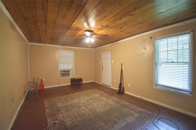 214 Fenton St, Waco, TX 76705 - unfurnished room featuring wood ceiling, ornamental molding, plenty of natural light, cooling unit, and ceiling fan