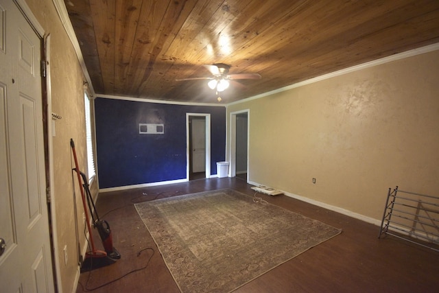 214 Fenton St, Waco, TX 76705 - empty room with wood ceiling, crown molding, ceiling fan, and wood finished floors