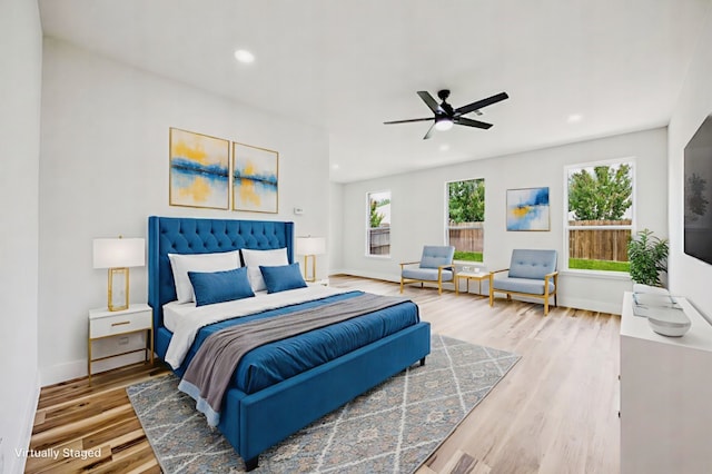 15578 Wrangler Dr, Frisco, TX 75035 - bedroom featuring wood finished floors, recessed lighting, and a ceiling fan