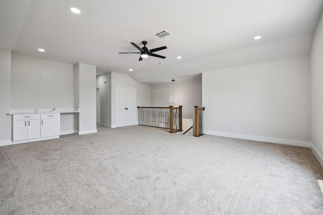 15578 Wrangler Dr, Frisco, TX 75035 - unfurnished room featuring lofted ceiling, recessed lighting, light carpet, and ceiling fan