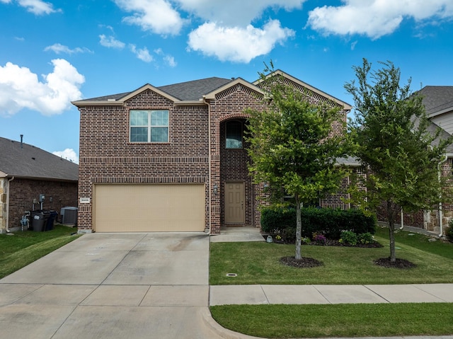 3508 Cooke Ln, Melissa, TX 75454 - traditional home with brick siding, an attached garage, concrete driveway, and a front lawn