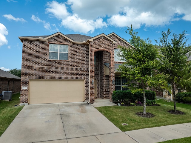 3508 Cooke Ln, Melissa, TX 75454 - traditional-style house with brick siding, a front yard, an attached garage, and driveway
