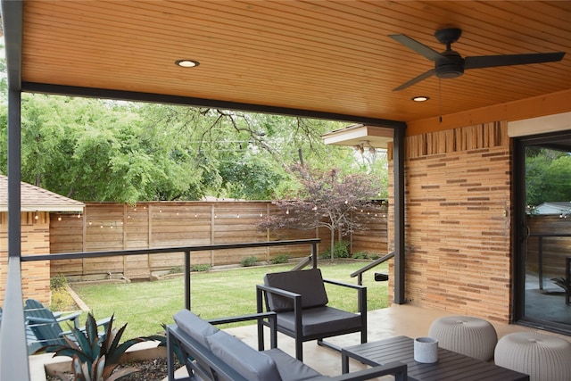 2542 Woodmere Dr, Dallas, TX 75233 - sunroom / solarium with a ceiling fan and an outdoor hangout area