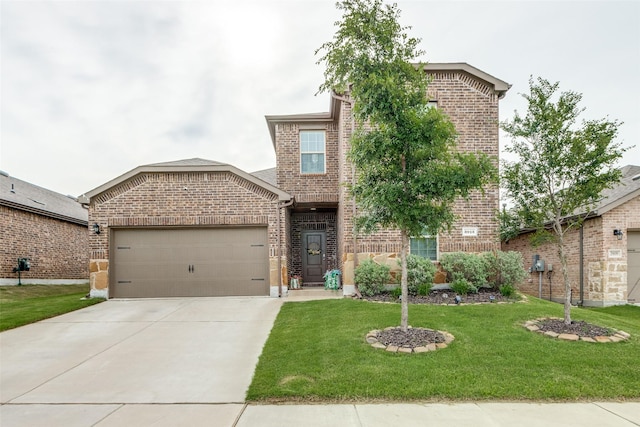 3913 Kylee Ln, Celina, TX 75009 - traditional home featuring brick siding, an attached garage, a front yard, and driveway
