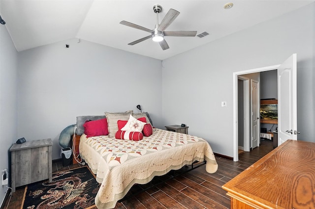 9212 Bedford Ln, Mckinney, TX 75071 - bedroom featuring dark wood-style floors, ceiling fan, and lofted ceiling