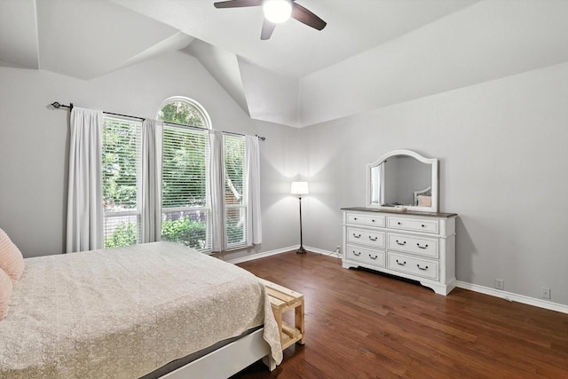 4321 Hazy Meadow Ln, Grapevine, TX 76051 - bedroom with vaulted ceiling, dark wood-style floors, and a ceiling fan
