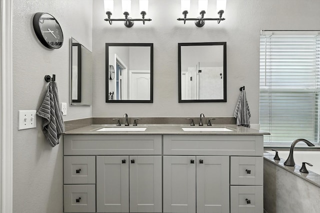 4321 Hazy Meadow Ln, Grapevine, TX 76051 - full bath featuring double vanity and a textured wall