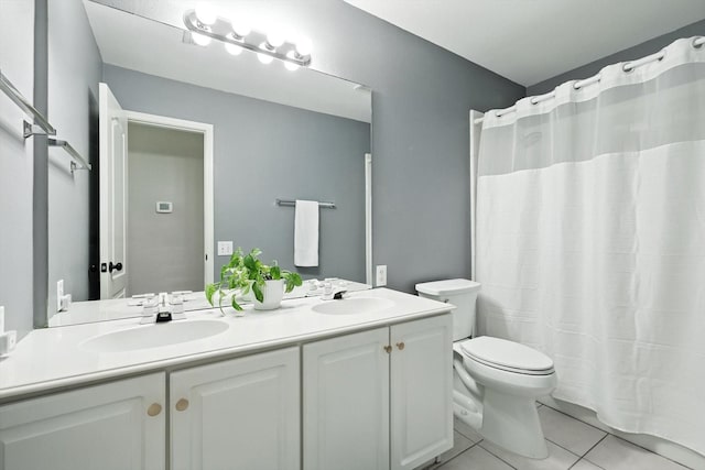 4321 Hazy Meadow Ln, Grapevine, TX 76051 - bathroom featuring tile patterned floors, double vanity, and a shower with curtain