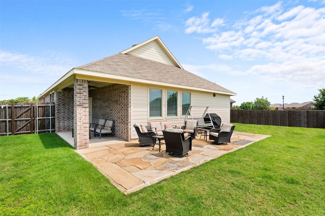 4917 Woodloch Dr, Princeton, TX 75407 - back of house featuring a fenced backyard, a patio, roof with shingles, and outdoor lounge area