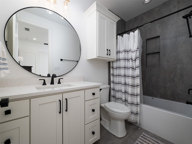 16652 Caeli Heights Ct, Winona, TX 75792 - bathroom featuring vanity, shower / bath combo, tile patterned flooring, and recessed lighting