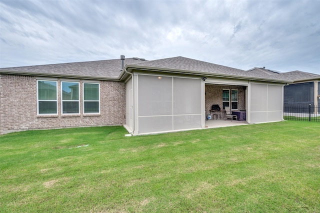 1116 Cornerstone Dr, Little Elm, TX 76227 - rear view of property featuring brick siding, a patio area, and roof with shingles