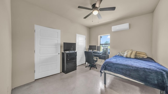 1381 County Road 1470, Chico, TX 76431 - bedroom featuring an AC wall unit, an office area, and a ceiling fan