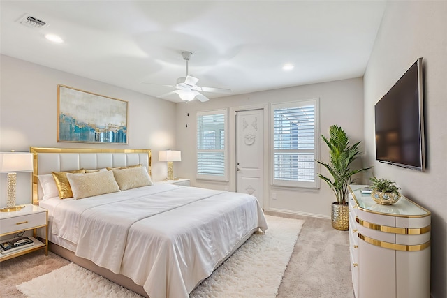 7616 Heritage Dr, Little Elm, TX 76227 - bedroom with light carpet, recessed lighting, and ceiling fan