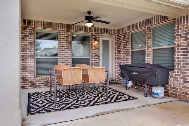 513 Endicott Dr, Sherman, TX 75092 - view of patio featuring a ceiling fan, grilling area, and outdoor dining area