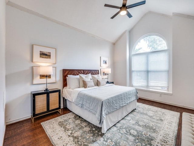 1728 Forest Glen Dr, Flower Mound, TX 75028 - bedroom with lofted ceiling, dark wood-style flooring, crown molding, and ceiling fan