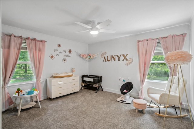 213 N Oaks Dr, Grand Saline, TX 75140 - sitting room with plenty of natural light, carpet, and ceiling fan
