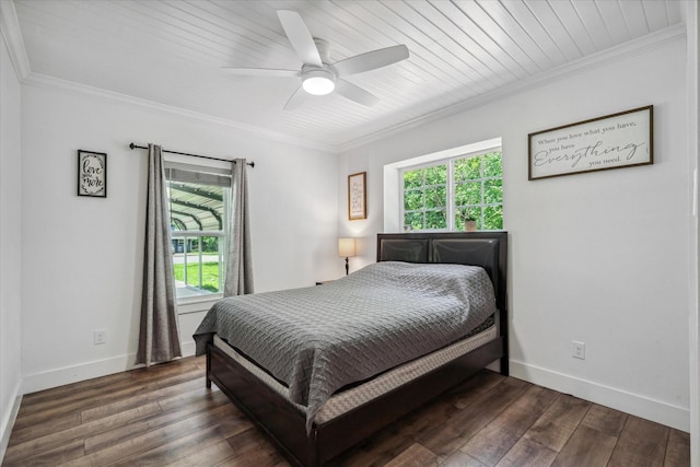 213 N Oaks Dr, Grand Saline, TX 75140 - bedroom featuring multiple windows, crown molding, hardwood / wood-style floors, and ceiling fan