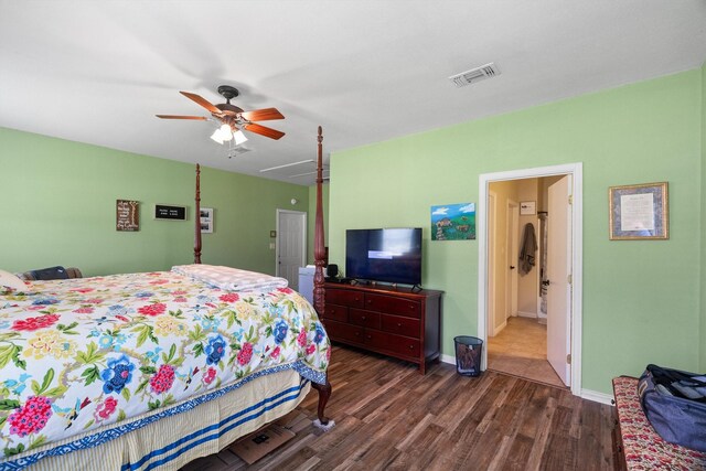 3120 Michele Ct, Weatherford, TX 76088 - bedroom with wood finished floors, ceiling fan, and attic access