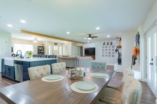 201 Roaring Springs Dr, Joshua, TX 76058 - dining space featuring a ceiling fan, dark wood-style floors, and recessed lighting