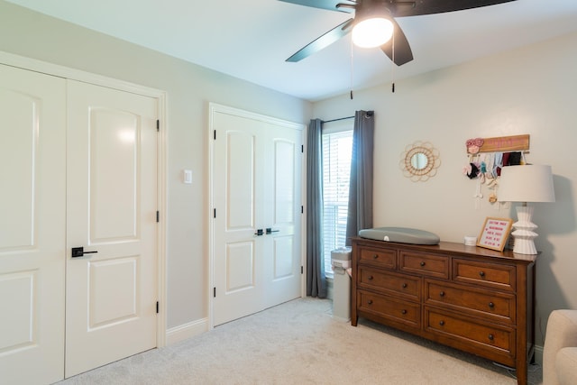 201 Roaring Springs Dr, Joshua, TX 76058 - bedroom with light colored carpet and a ceiling fan