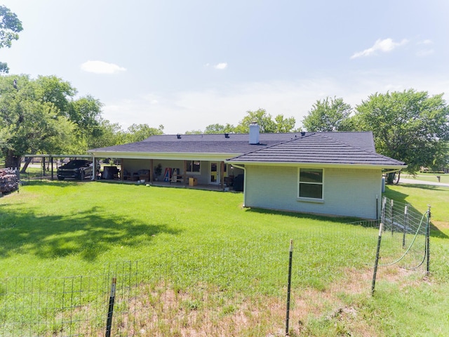 201 Roaring Springs Dr, Joshua, TX 76058 - back of house with a chimney, brick siding, and a patio