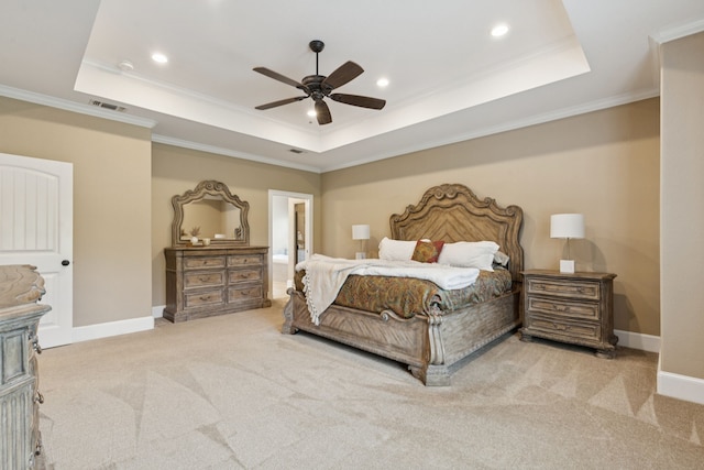 320 Tate Cir, Sherman, TX 75090 - bedroom featuring a raised ceiling, carpet flooring, crown molding, recessed lighting, and ceiling fan