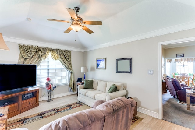 4018 View Point Dr, Granbury, TX 76048 - living room featuring ceiling fan, ornamental molding, and light wood finished floors