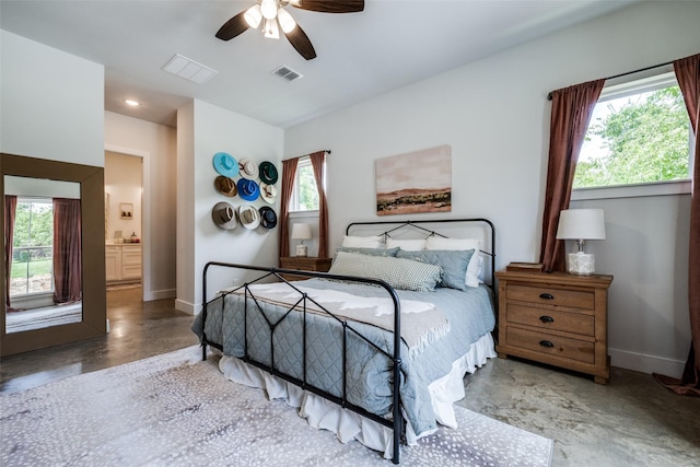 310 Oak Dr, Argyle, TX 76226 - bedroom with a ceiling fan, ensuite bath, and concrete flooring
