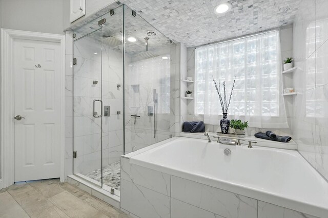 730 Emerald Sound Blvd, Oak Point, TX 75068 - full bath featuring a bath and a marble finish shower