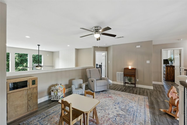 730 Emerald Sound Blvd, Oak Point, TX 75068 - living room featuring ceiling fan, dark wood finished floors, and recessed lighting