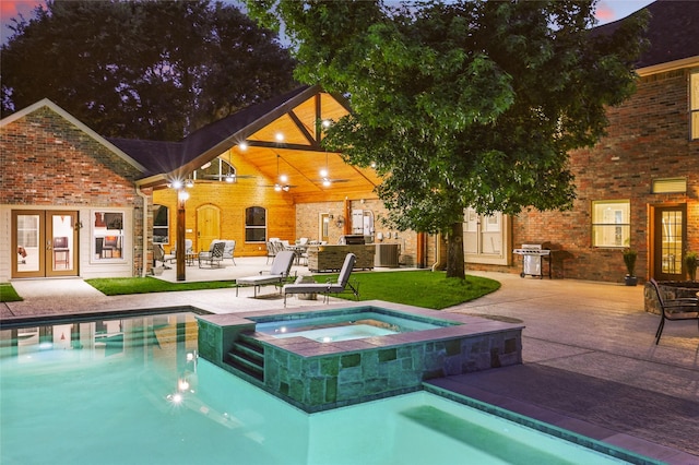 730 Emerald Sound Blvd, Oak Point, TX 75068 - view of pool with french doors, a patio, a pool with connected hot tub, and area for grilling