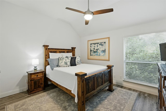 730 Emerald Sound Blvd, Oak Point, TX 75068 - bedroom with wood finished floors, vaulted ceiling, and ceiling fan