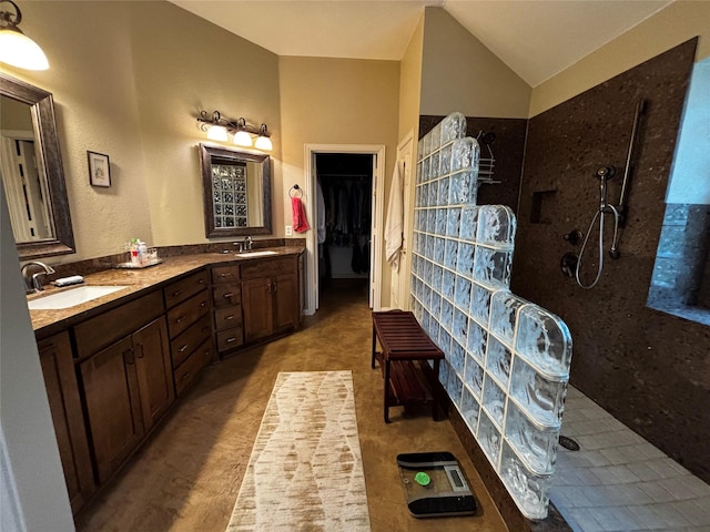 100 Palomino Ct, Shady Shores, TX 76208 - bathroom featuring walk in shower, double vanity, and a walk in closet