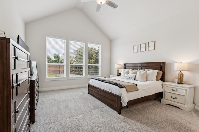 3364 Waverly Dr, Celina, TX 75009 - bedroom with light carpet, multiple windows, vaulted ceiling, and a ceiling fan