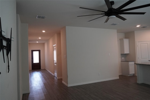423 Pepperbark Ave, Princeton, TX 75407 - unfurnished living room with dark wood-style floors, recessed lighting, and a ceiling fan