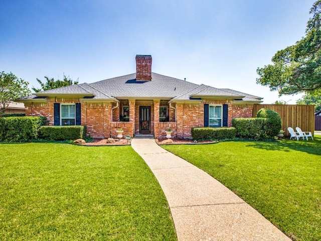 7204 Canongate Dr, Dallas, TX 75248 - view of front of property with a chimney, brick siding, and a shingled roof