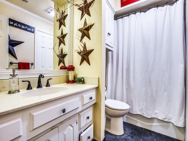 7204 Canongate Dr, Dallas, TX 75248 - full bathroom with vanity, ornamental molding, and tile patterned floors