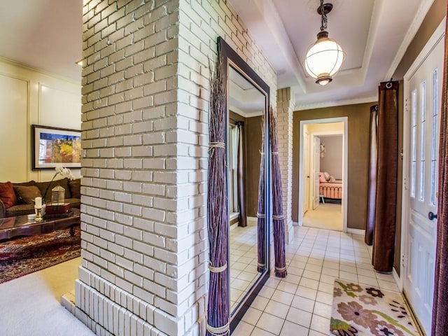 7204 Canongate Dr, Dallas, TX 75248 - hall featuring light tile patterned floors and crown molding