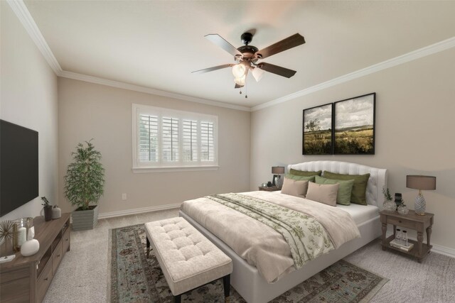 105 Windsor Dr, Forney, TX 75126 - bedroom featuring light colored carpet, crown molding, and ceiling fan