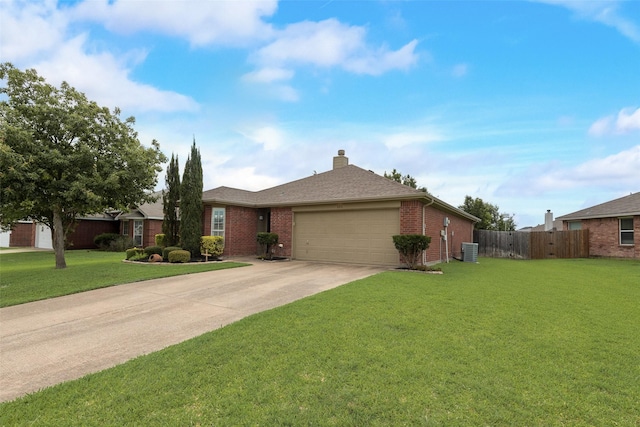 105 Windsor Dr, Forney, TX 75126 - ranch-style home with an attached garage, brick siding, concrete driveway, and a chimney
