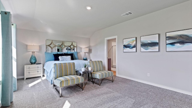 1525 Central Park Dr, Alvarado, TX 76009 - carpeted bedroom with lofted ceiling, connected bathroom, and recessed lighting