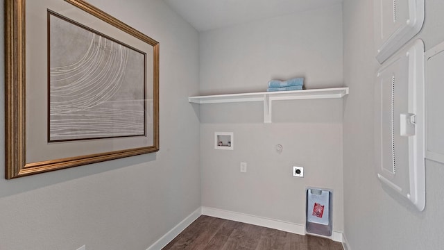 1525 Central Park Dr, Alvarado, TX 76009 - laundry area with dark wood finished floors, washer hookup, and hookup for an electric dryer